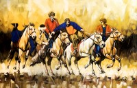 Momin Khan, 30 x 48 Inch, Acrylic on Canvas, Buzkashi Painting, AC-MK-137